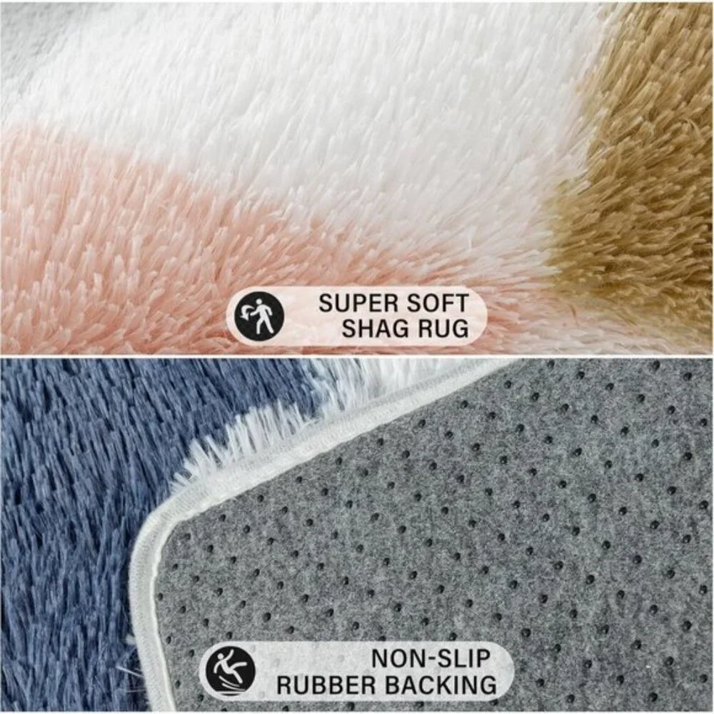 New 8x10 Checkered Rainbow Rug, Washable, Non-Slip, Super Soft Fluffy Carpet